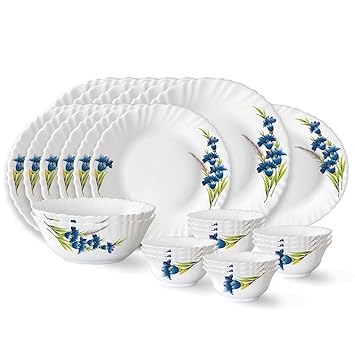 Nina Fluted Series Opalware Dinner Set | 27 Pieces for Family of 6 | Microwave & Dishwasher Safe | Bone-Ash Free | Crockery Set for Dining & Gifting | Plates & Bowls | White