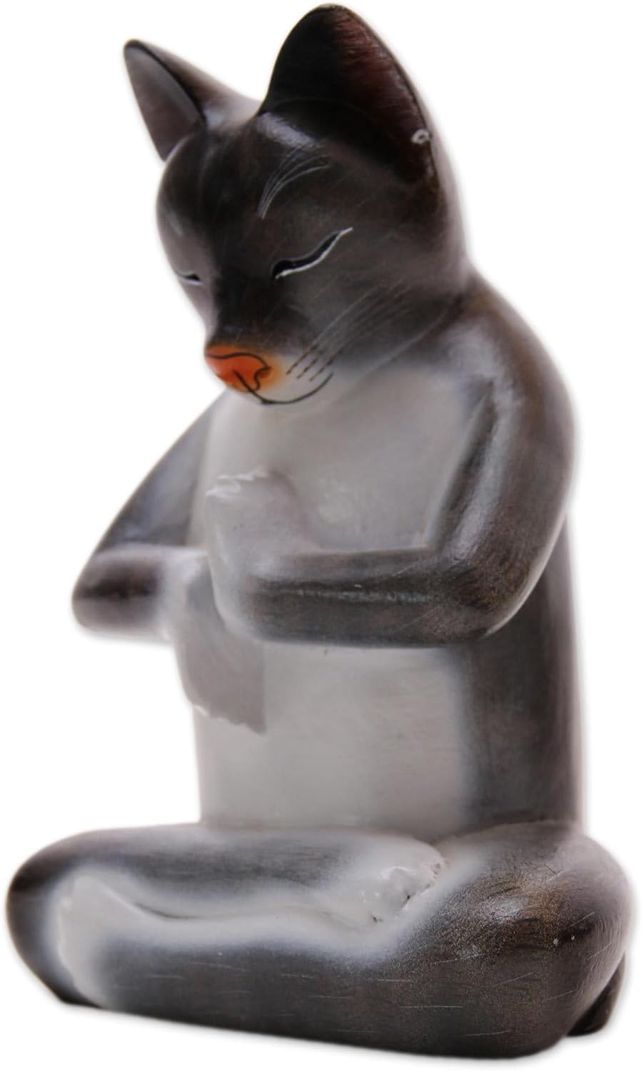NOVICA Artisan Handmade Wood Sculpture Suar Lotus Pose Yoga Cat in Grey from Bali White Indonesia [6.5in H x 4.9in W x 3in D] ' Full Lotus Cat in Grey'