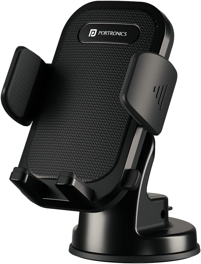 Clamp M4 Car Phone Holder Stand with 360 Degree Rotation, Strong Grip, Suction Cup Mount, Single Hand Use, Shockproof Build, Mobile Stand for Car (Black)