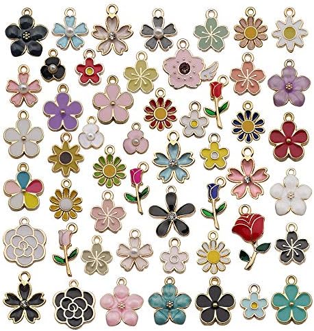 WOCRAFT 100 Pcs Assorted Gold Plated Mixed Enamel Flower Charms for Jewelry Making Necklace Bracelet Earring (M304)