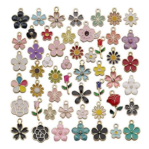 WOCRAFT 100 Pcs Assorted Gold Plated Mixed Enamel Flower Charms for Jewelry Making Necklace Bracelet Earring (M304)