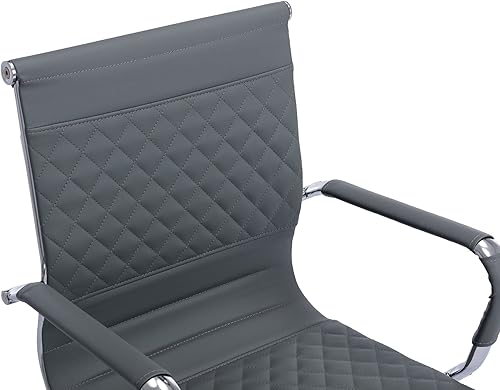 Miniatura 4 de VESCASA Sillas de oficina para invitados con respaldo de diseño de rejilla rómbica, sillas de recepción de piel sintética con brazos para sala de