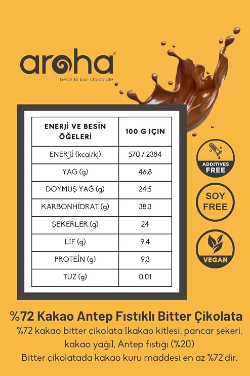 Aroha 72% Cocoa Pistachio Dark Chocolate 100 g