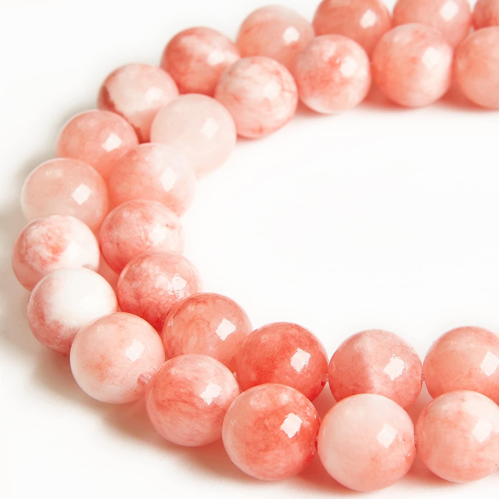 100pcs 8mm Pink White Jade Beads Natural Gemstone Beads Round Loose Beads for Crafting and Jewelry Making