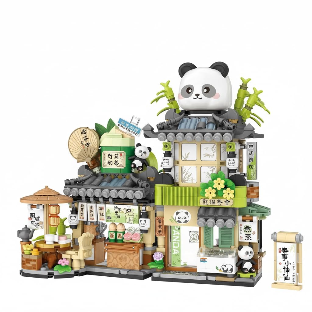 SKY LINE OCEAN Japanese Tea Shop Mini Building Bricks Set (860PCS) – Street View Panda Café Architecture Model | 6 Months Structural Warranty-image-21