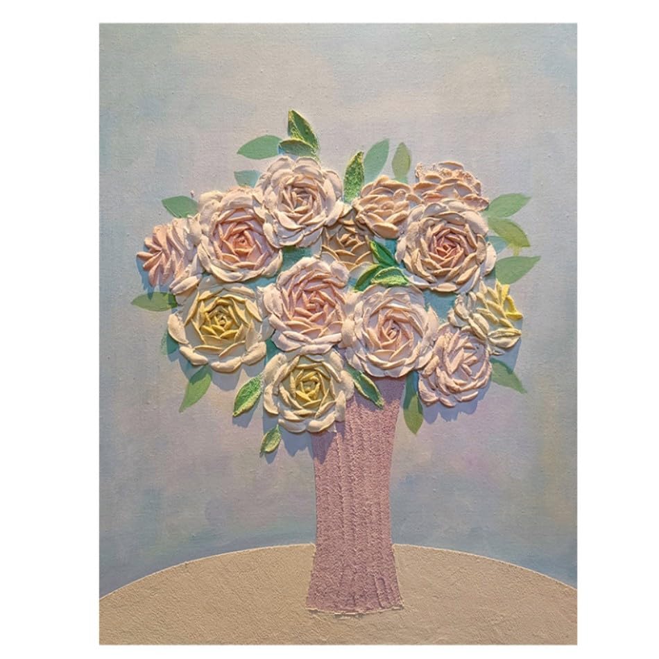Toile épaisse effet 3D vase de roses roses pour sublimer un mur blanc vide