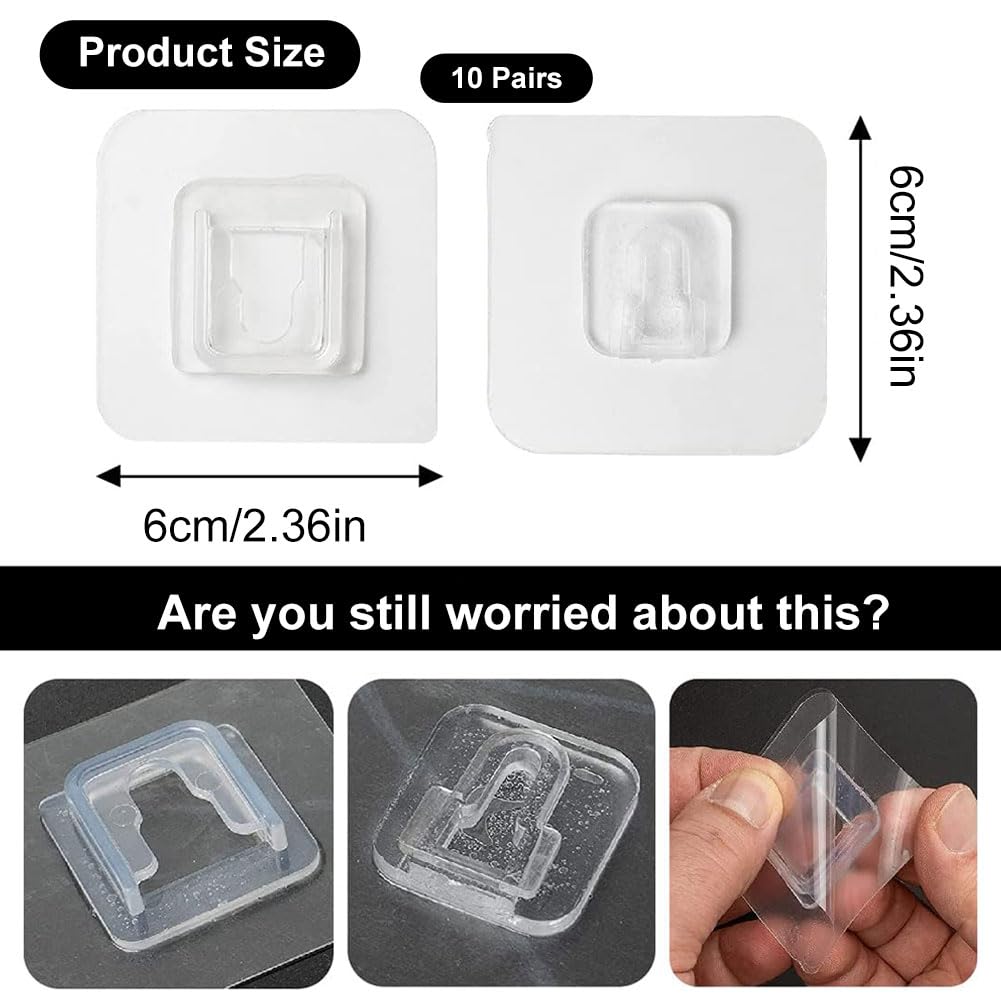 Set 10 Coppie Ganci Adesivi Trasparenti - Forti, Senza Fori, Rimovibili | Per Pareti Lisce - Foto 6