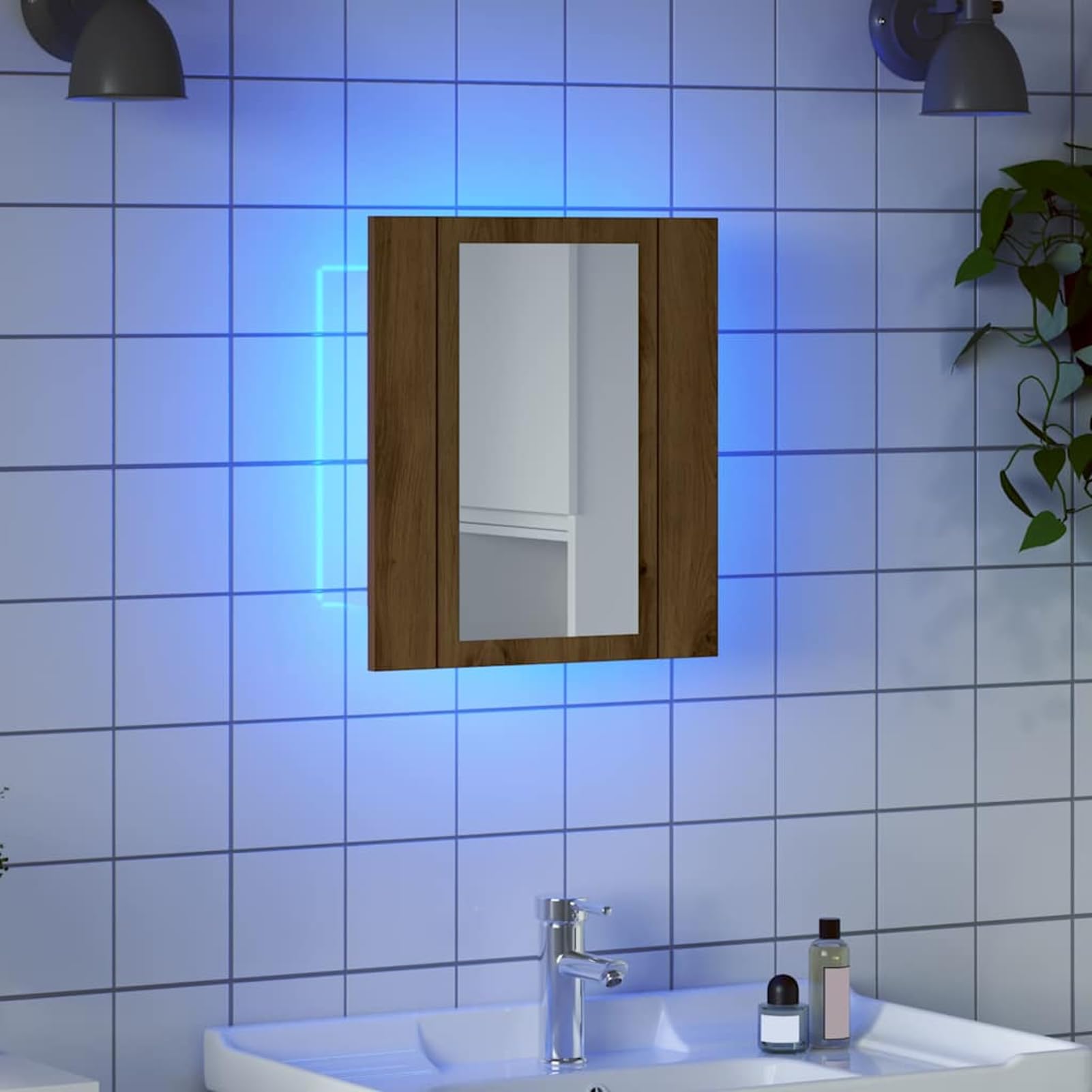 Specchio contenitore da bagno con LED, mobile bagno specchio LED in legno multistrato, robusto e stabile, resistente all'umidità, 40x12x45 cm, ampio spazio portaoggetti, design a montaggio a parete fo