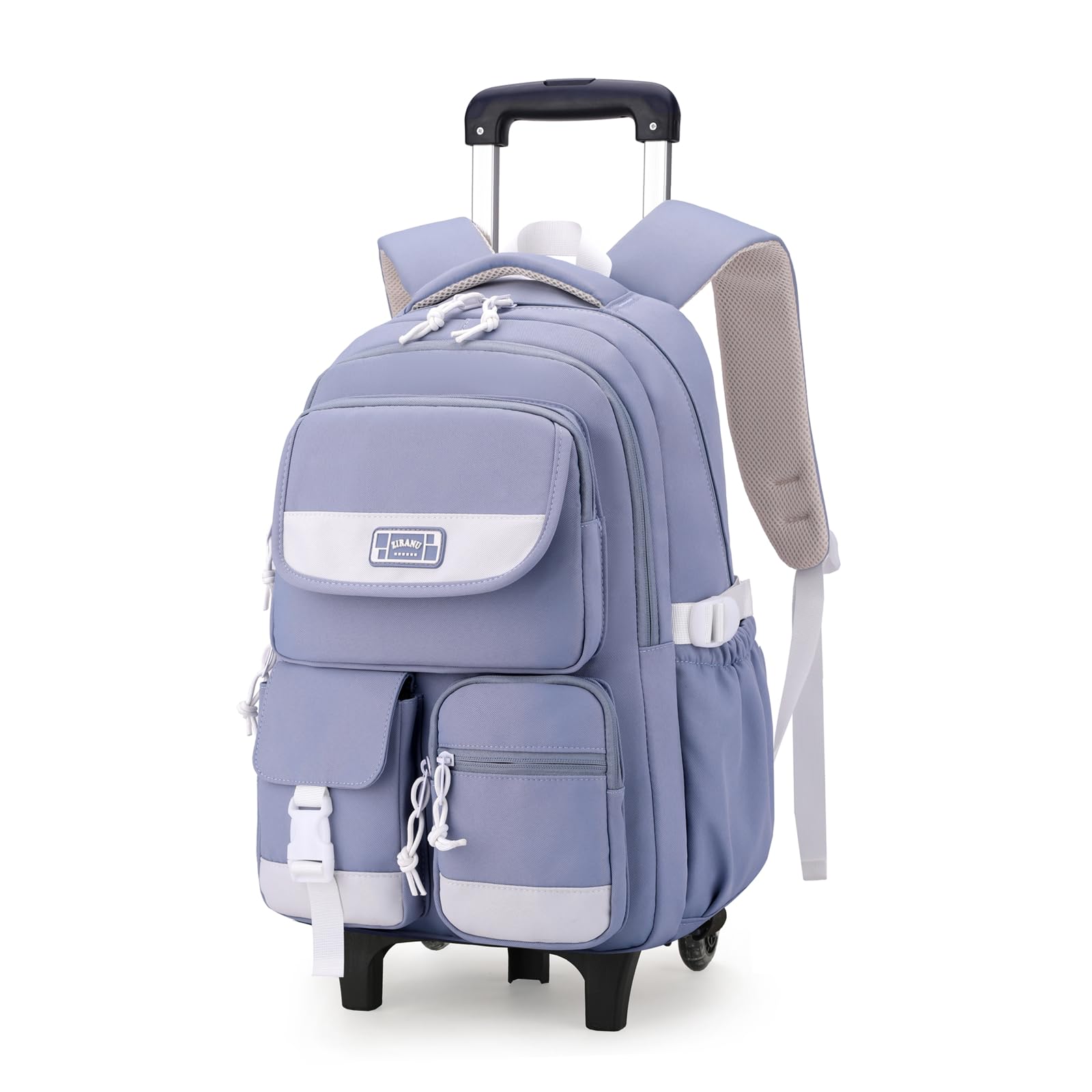 LANSHIYASolid Color Rolling Backpack for Girls Boys Cute Elementary school bag with wheels,Blue Trolley Bags for Travel
