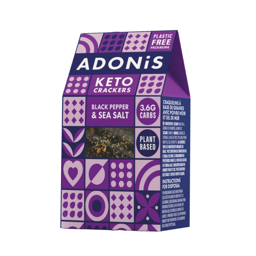 Craquantes Adonis Keto Olive et Graines de Chia (lot de 10 cracker de 60g) | Végétalien et Keto l 100% Naturel (Poivre Noir & Sel Marin)