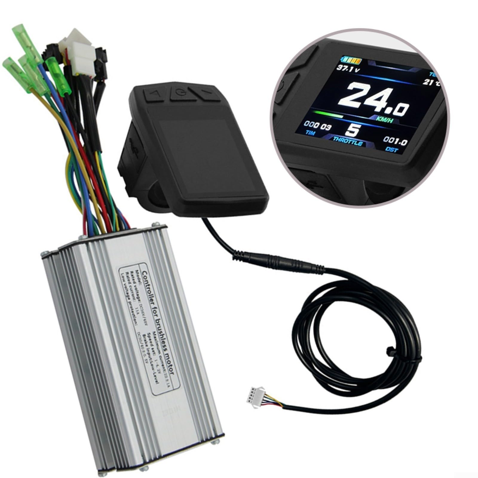 Controlador de bicicleta eléctrica para KT con pantalla de bicicleta eléctrica y medidor TF01U 22A 36V/48V 500W con cable de interfaz impermeable de 5 pines para piezas de bicicleta