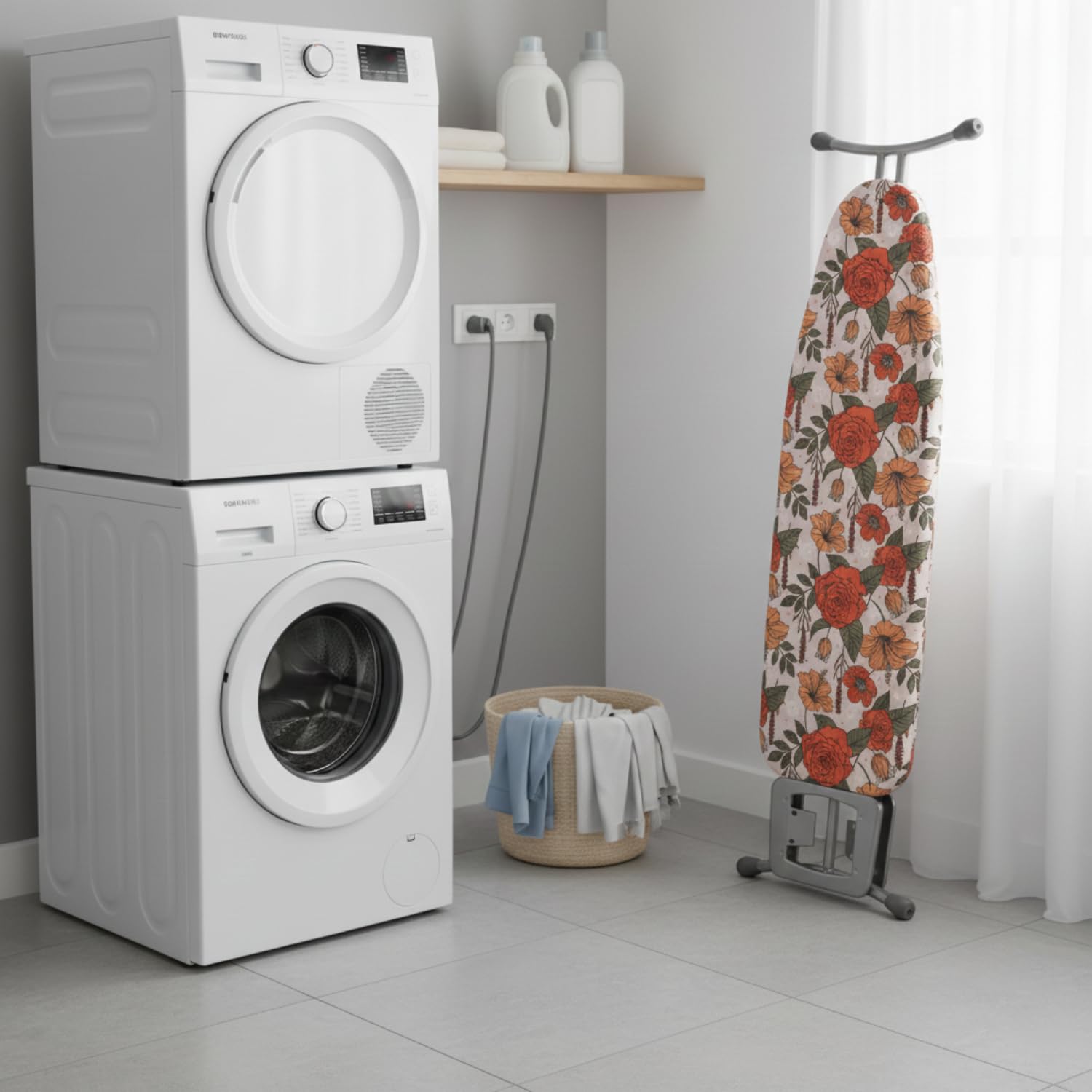 Copriasse da Stiro 125x45cm, Copri ASSE da Stiro Universale con Imbottitura in Feltro Spessa 6mm, Coulisse di Serraggio, Ganci e Chiusure, Stampa Floreale