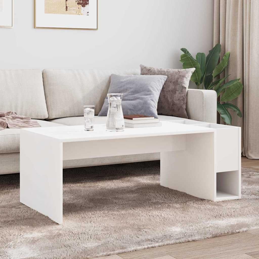 Mesa de centro blanca de madera 101,5 x 50 x 37 cm, rectangular, diseño moderno, mucho espacio de almacenamiento, resistente y duradera, para salón, dormitorio, oficina