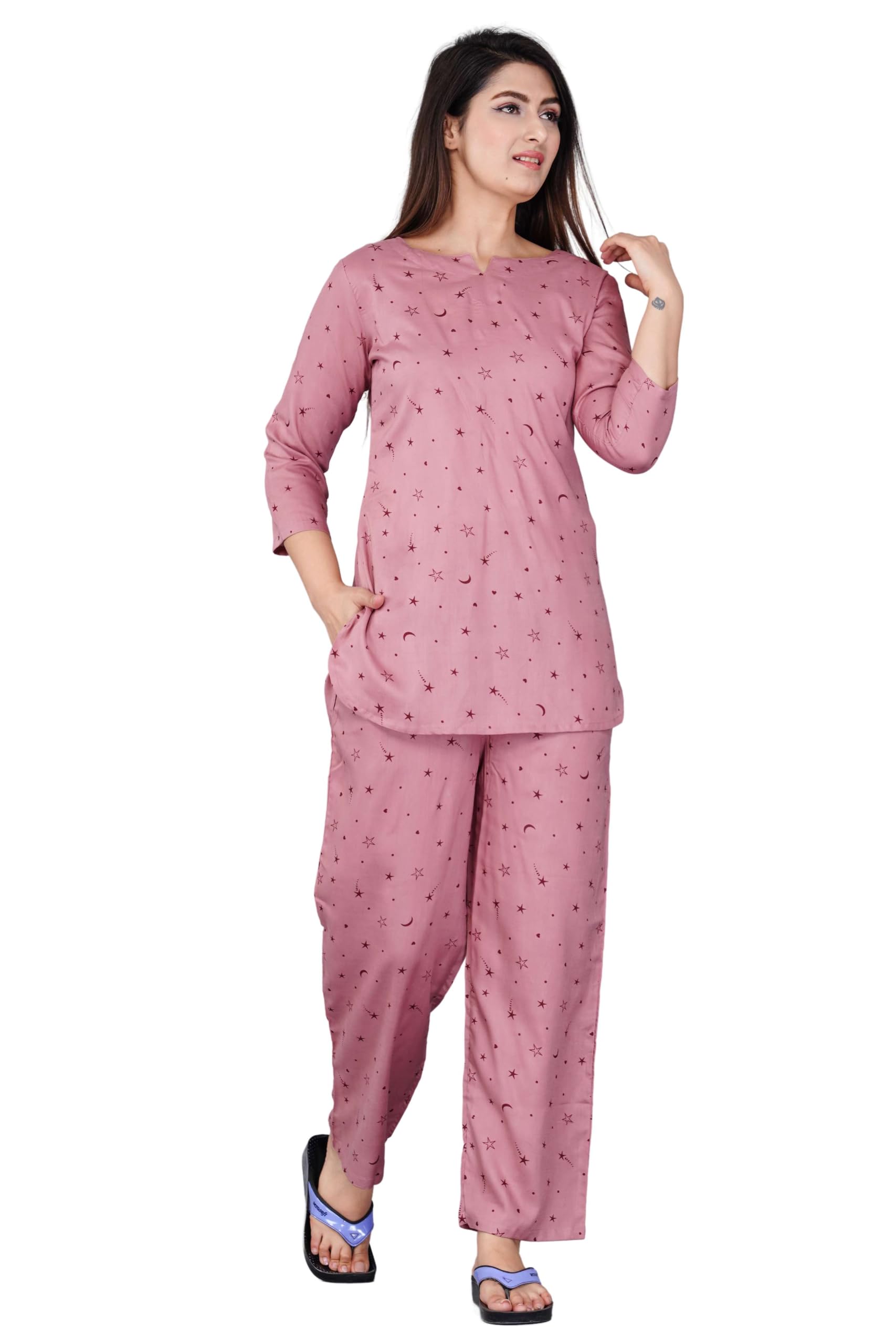 amazon brand - tavasya Women Cotton Night Suit Set | Soft Breathable Fabric | Half Sleeve Shirt & Pajama Set | Printed Comfortable Sleepwear | Regular Fit Nightwear for Women-picture-33