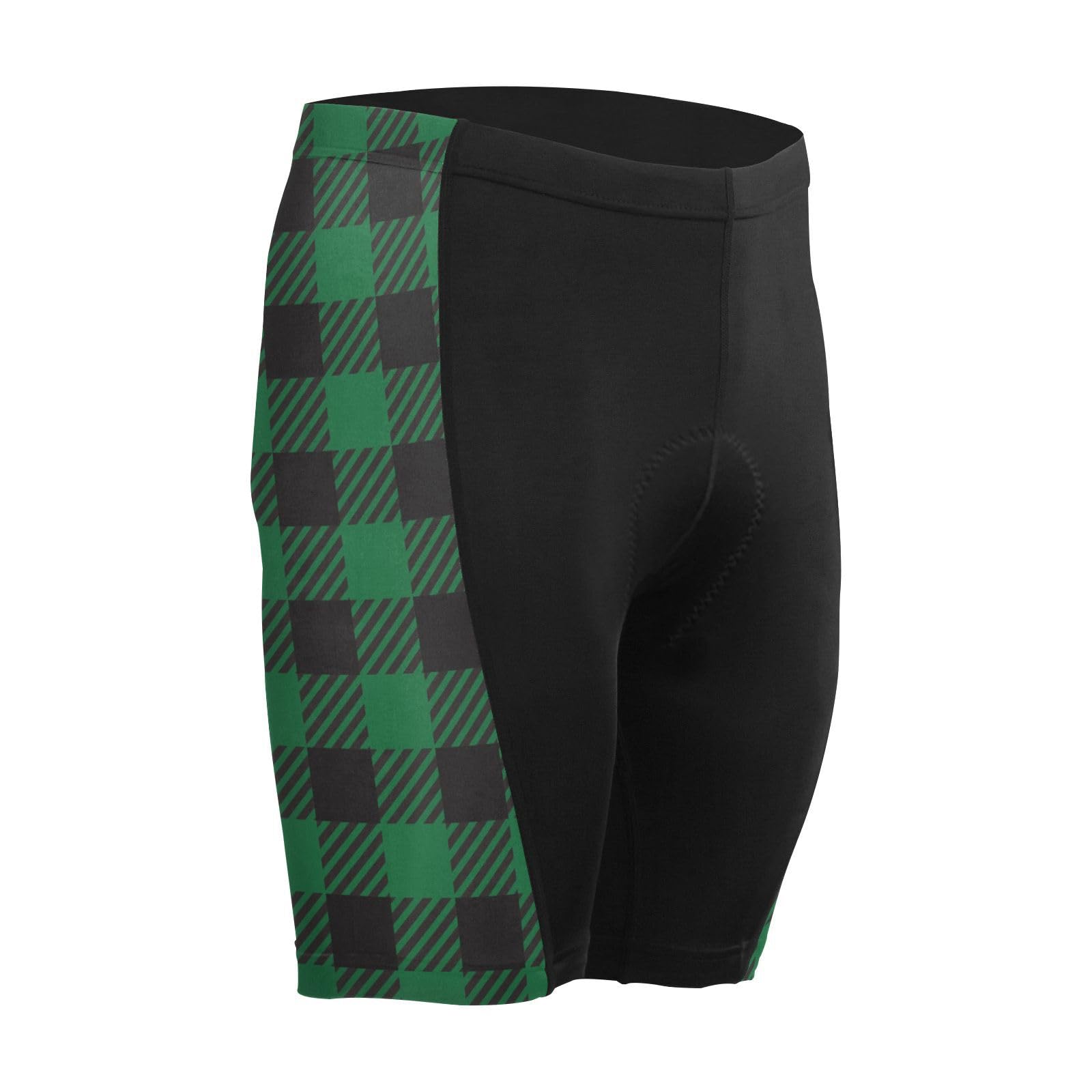 Men's Cycling Shorts, Padded Cyclings Pants, Cyclings Clothing with Leggings Worn in A Loop Green Black Plaid