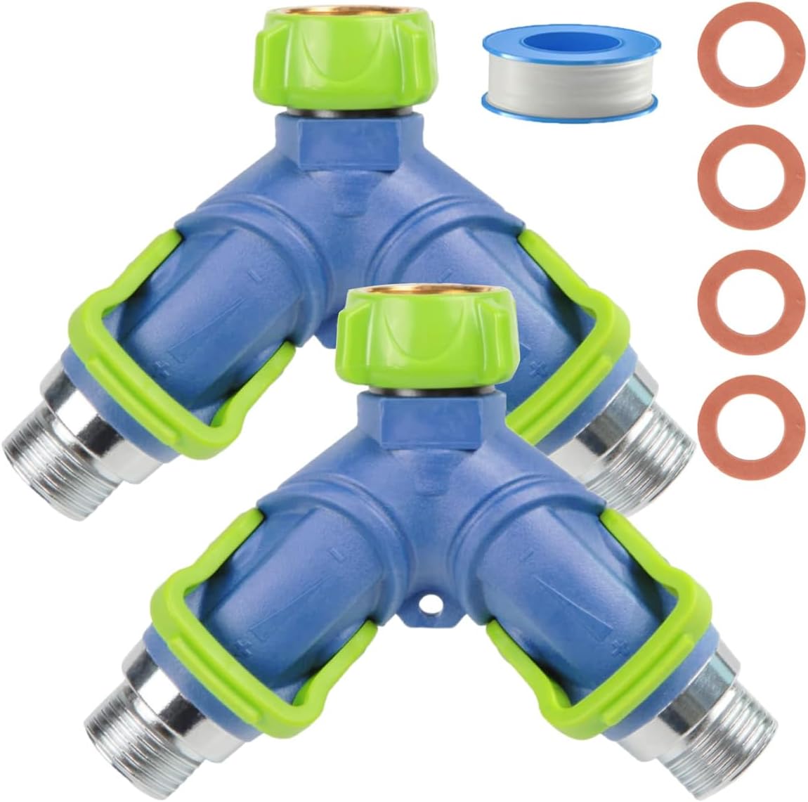 TERRIFI Garden Hose Splitter 2 Way with Thumb Control Valves, 3/4" Metal Y Hose Splitter Shut Off Valves