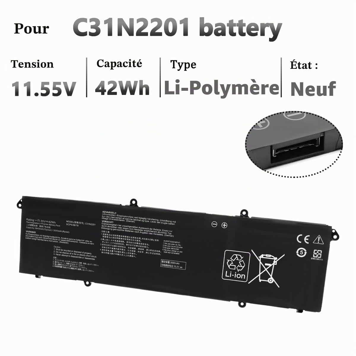 C31N2201 Batterie pour ASUS Vivobook X1504 F1504 X1504VA X1504ZA F1504ZA F1605PA F1605ZA S1605PA S1605VA X1605VA Vivobook Go 15 E1504FA E1504GA S1504FA S1504GA M1605YA X1605EA X1605ZA Série