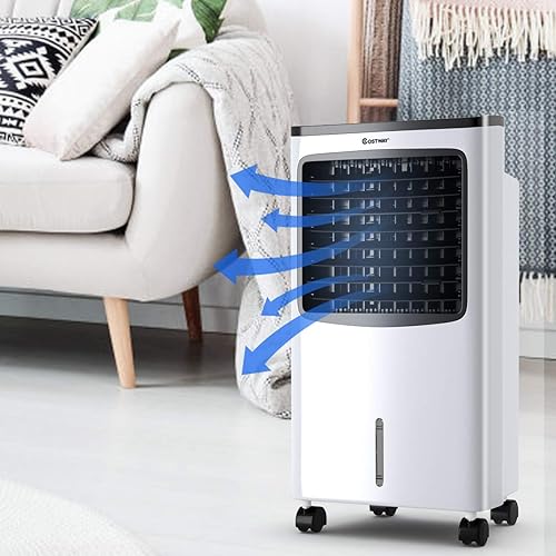 COSTWAY Enfriador evaporativo, ventilador de refrigeración portátil con control remoto, 3 modos, función de temporizador de 3 velocidades y 7.5