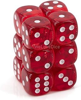 DND Dice Set - Chessex D&D Dice - 16mm Translucent Red & White Plastic Polyhedral Dice Set-Dungeons and Dragons Dice Includes 12 Dice – D6