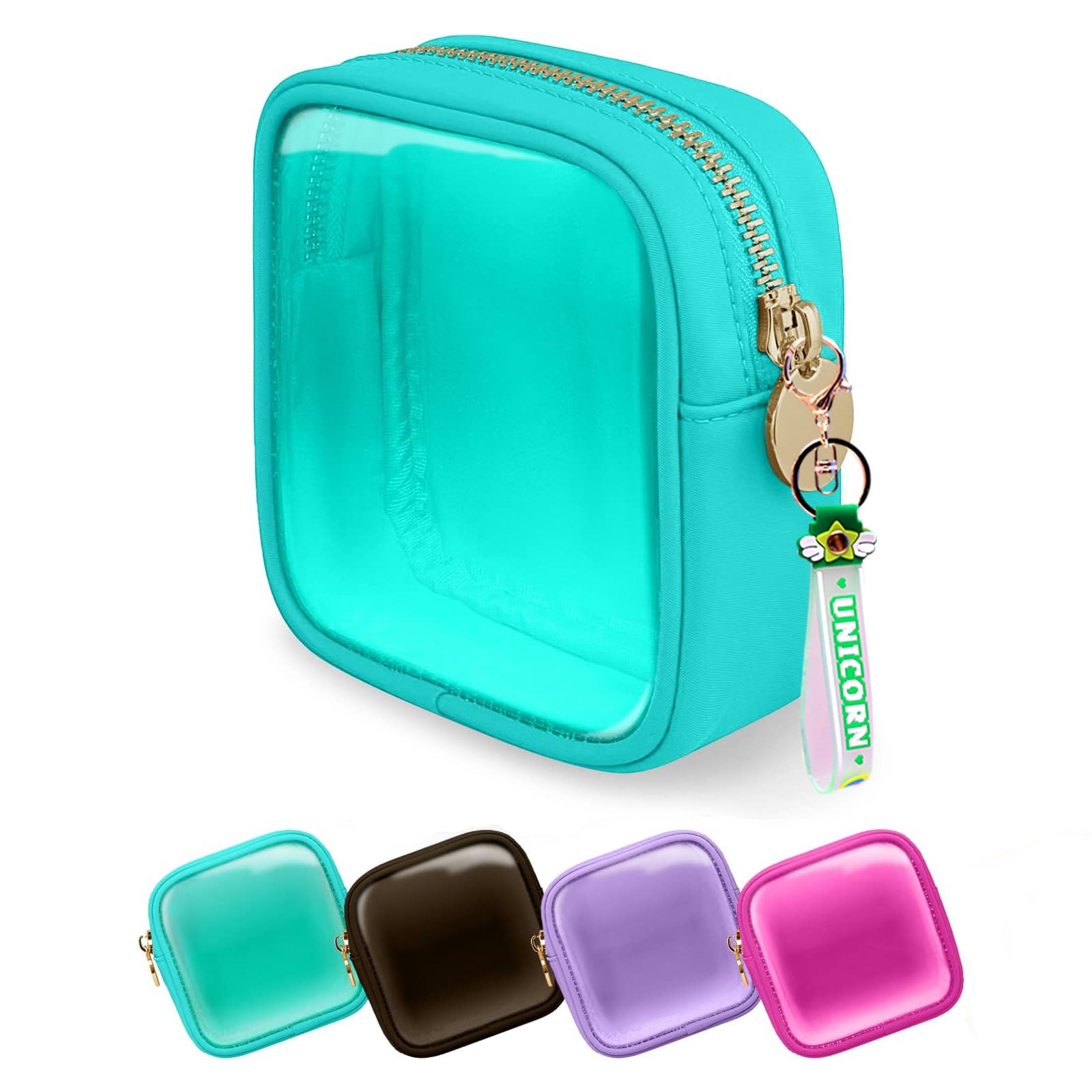 Yhwocd Mini Makeup Bag Pouch for Women And Girls, Clear PVC & Nylon Bag with Zipper, Waterproof Preppy Toiletry Bag Cute (Green)