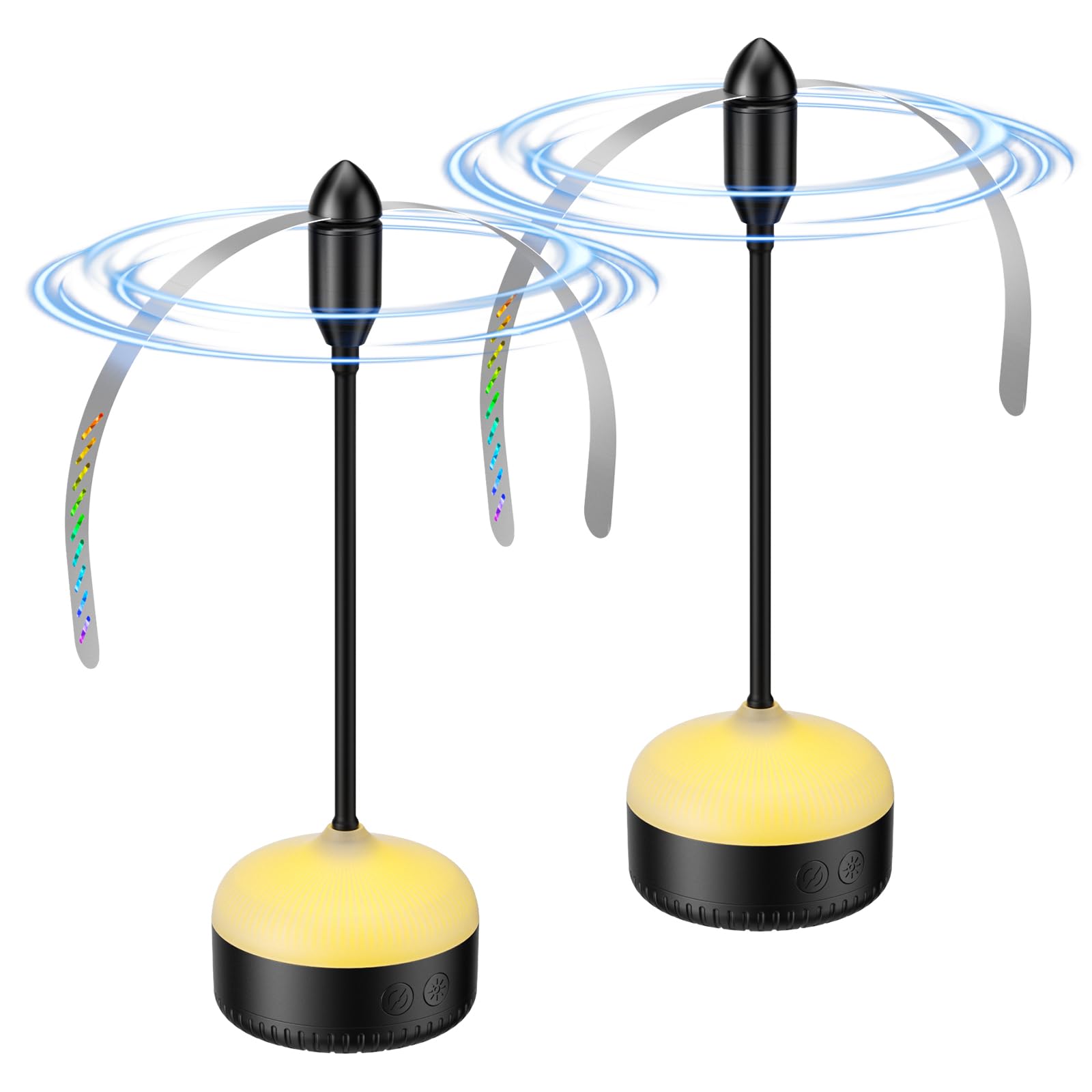 PKBD 4er-Pack Fliegenwedler für Tische, Batteriebetriebener Fliegenvertreiber, Tragbare Fliegenabwehr mit Warmweißer LED und Weichen Blättern – Ideal für Küche, Terrasse, Camping, Schwarz