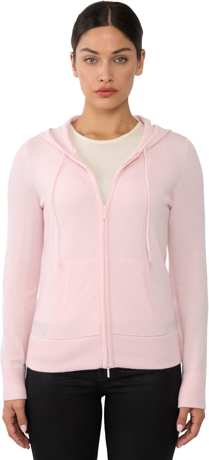 JENNIE LIU Women's 100% Pure Cashmere Long Sleeve Zip Hoodie Cardigan Sweater