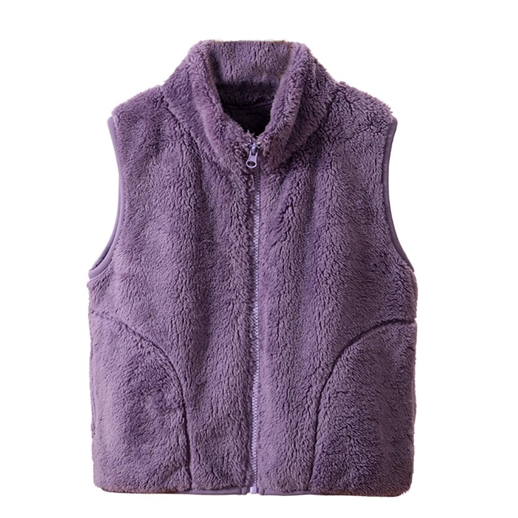 Girls Boys Zippered Vest Warm Soft Fleece Outerwear Jacket with Pockets 3-12 Years