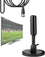 Antena TV Digital HDTV Interna/Externa - Cabo com 3m – UHF|VHF|Full HD, Base Magnética - Imã, Cabo Coaxial 75 Ω, 3,5 dBi | Resistente à Água - Compatível Com Samsung, LG, Philco, Philips, Smart TV