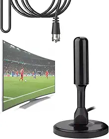 Antena TV Digital HDTV Interna/Externa - Cabo com 3m – UHF|VHF|Full HD, Base Magnética - Imã, Cabo Coaxial 75 Ω, 3,5 dBi | Resistente à Água - Compatível Com Samsung, LG, Philco, Philips, Smart TV