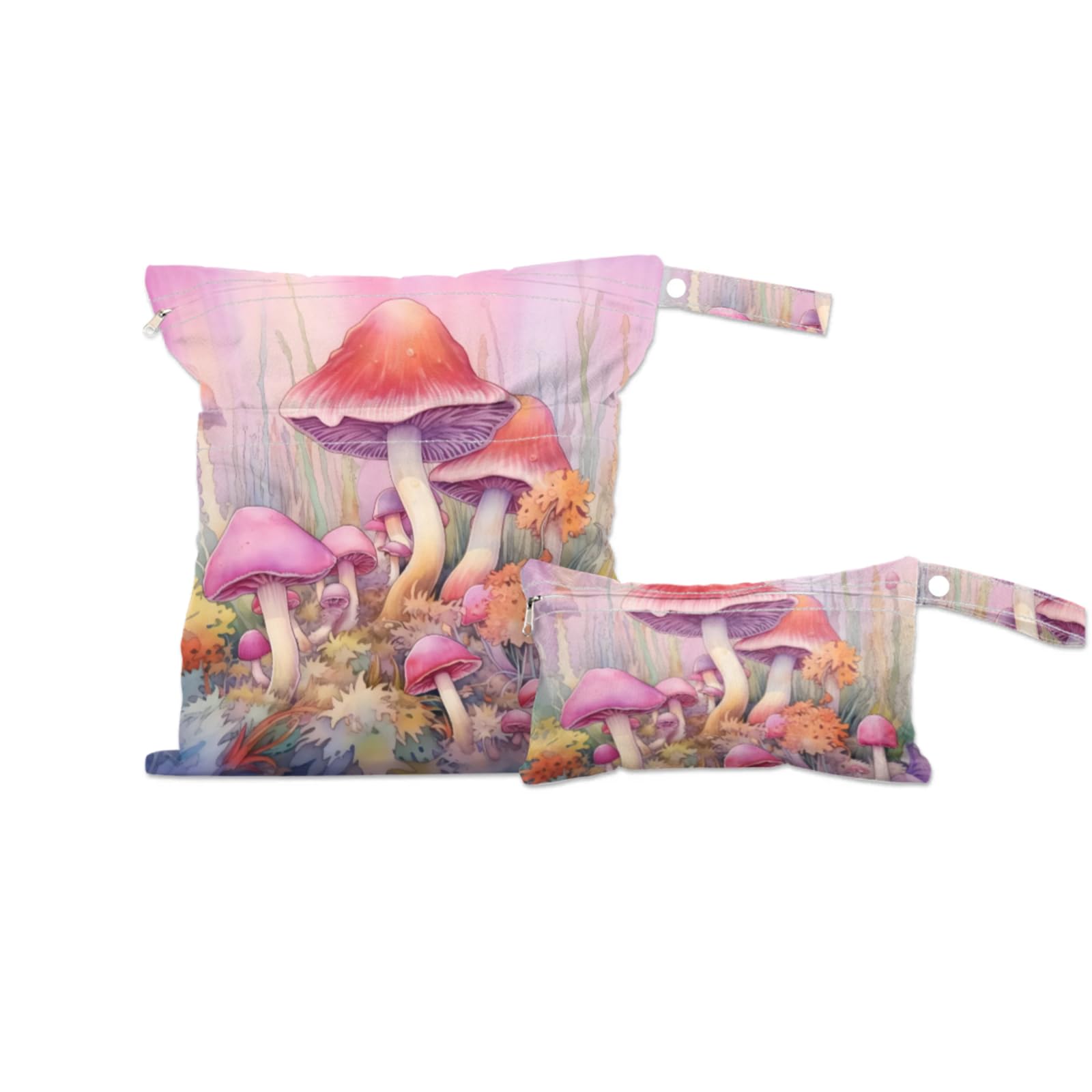 GzLeyigou 2 Set Forest Mushroom Wet Dry Bags for Baby Cloth Diapers Waterproof Reusable Storage Bag for Travel,Beach,Pool,Daycare,Stroller,Gym,Laundry,Dirty Clothes,Swimsuits Wet Clothes, Wet Bag