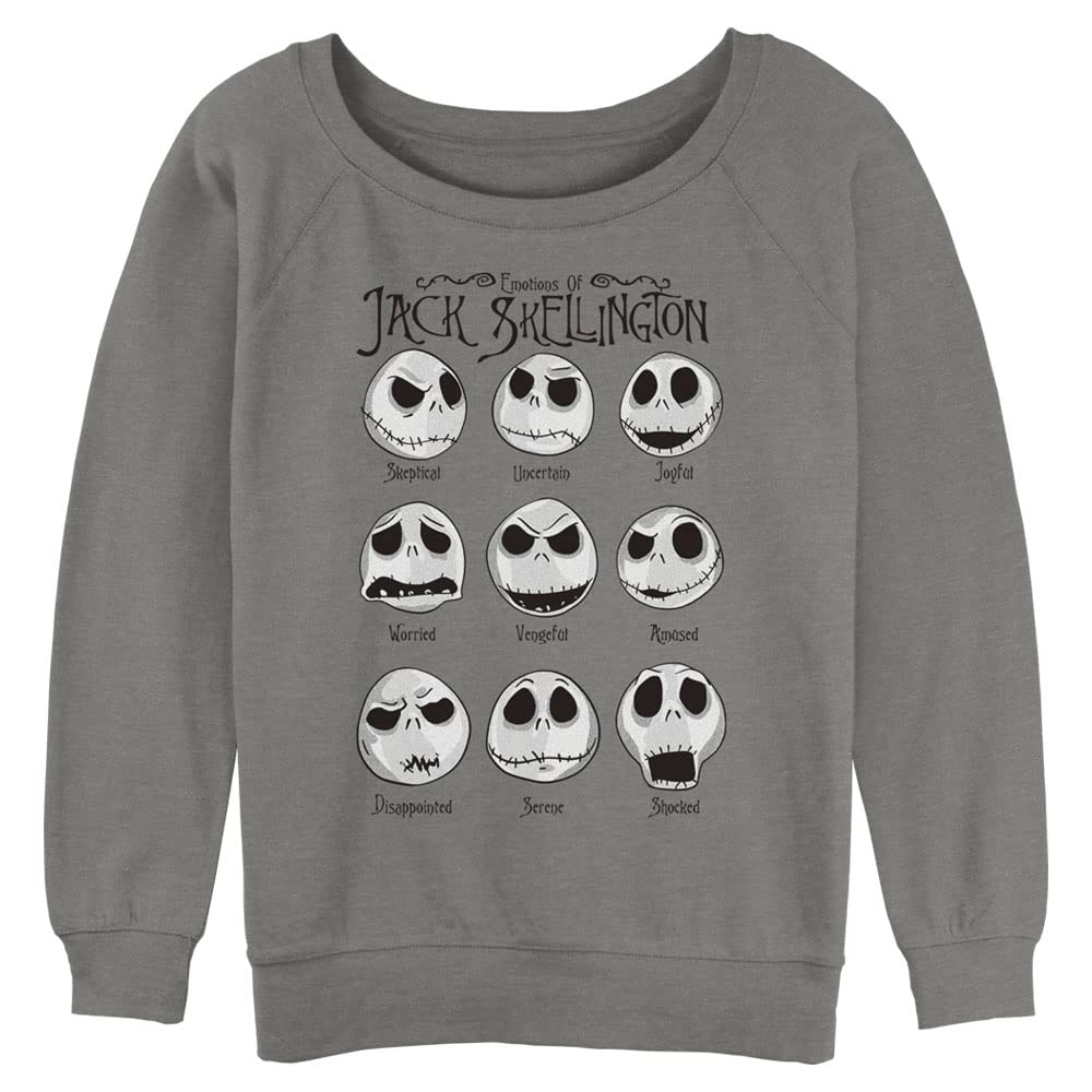 Disney womens The Nightmare Before Christmas Jack Emotions Juniors Raglan Pullover With Coverstitch