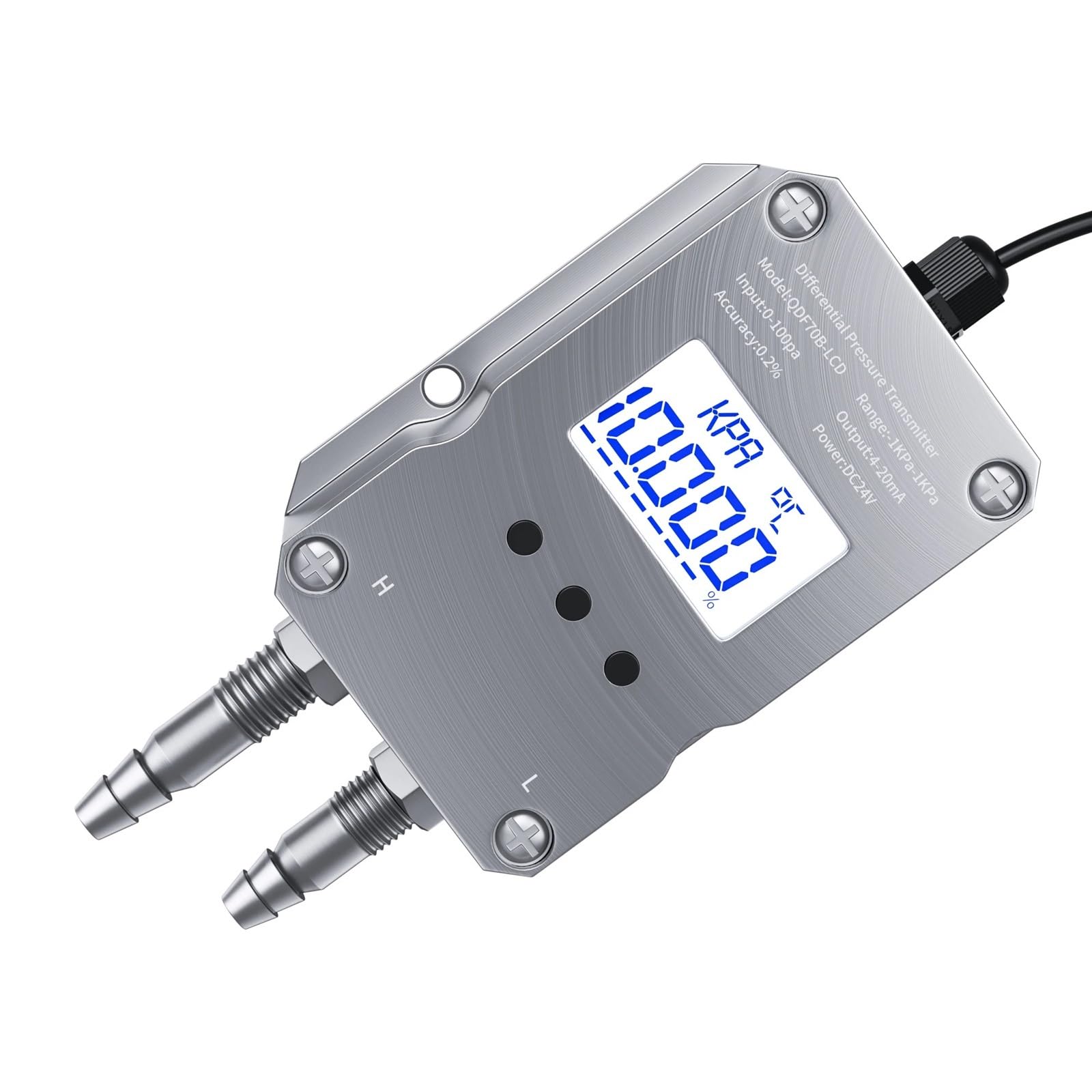 Transmisor de presión diferencial LCD 4-20 mA, sensor viento, aire Alta precisión(0-30KPa)