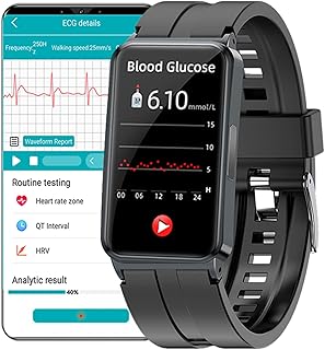 Blood Glucose Smart Watch Blood Sugar Monitor Men, ECG+PPG HRV, Blood Pressure/Oxygen Monitor, Heart Rate/Sleep/Body Temperature Meter, 1.47" HD Touch Screen Smartwatch Activity Fitness Tracker Black