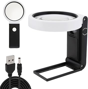 5X 25X Magnifying Glass, Folding Stand & Ruler Design & 8 LED Illuminated Magnifier Handheld Large Magnifying Glasses for Seniors Reading, Coins, Stamps, Map, Inspection, Powered by Battery