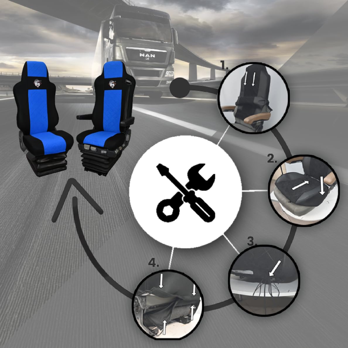SABA Funda de Asiento para Man TGA 2000, TGM, TGL 2005, TGX, TGS 2007, 1 cinturón de Seguridad Azul Accesorios de protección para Asientos de Camiones