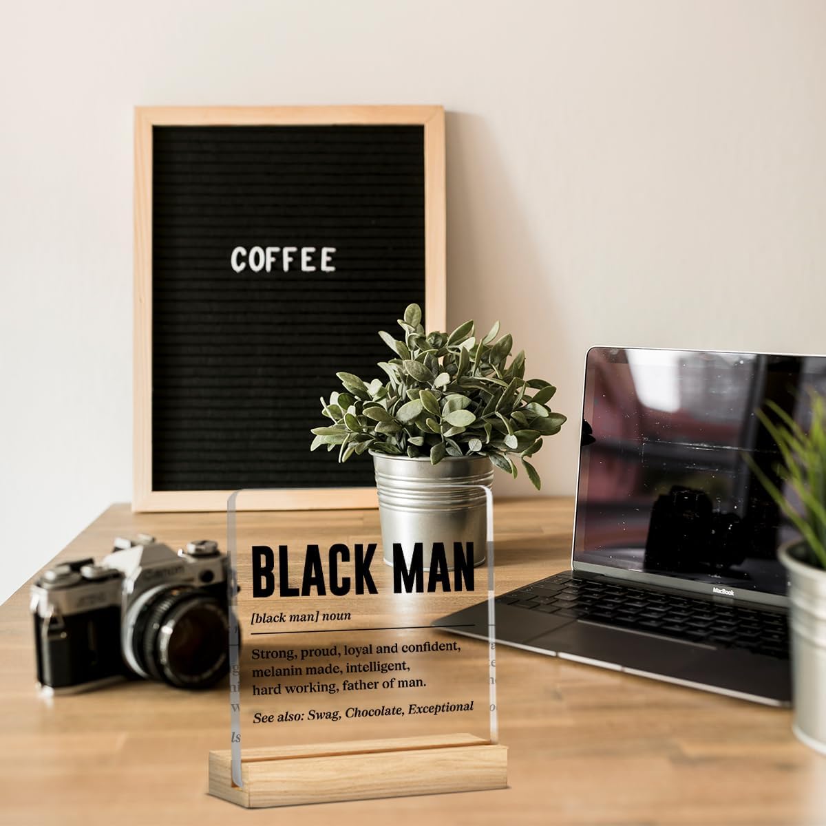 Black Men Boys Art Desk Decor Black Men Inspirational Gifts for Man African American Strong Proud Loyal Decor Acrylic Desk Sign with Wood Stand for Table Tabletop Bedroom Office 4 X 4 Inch image 5
