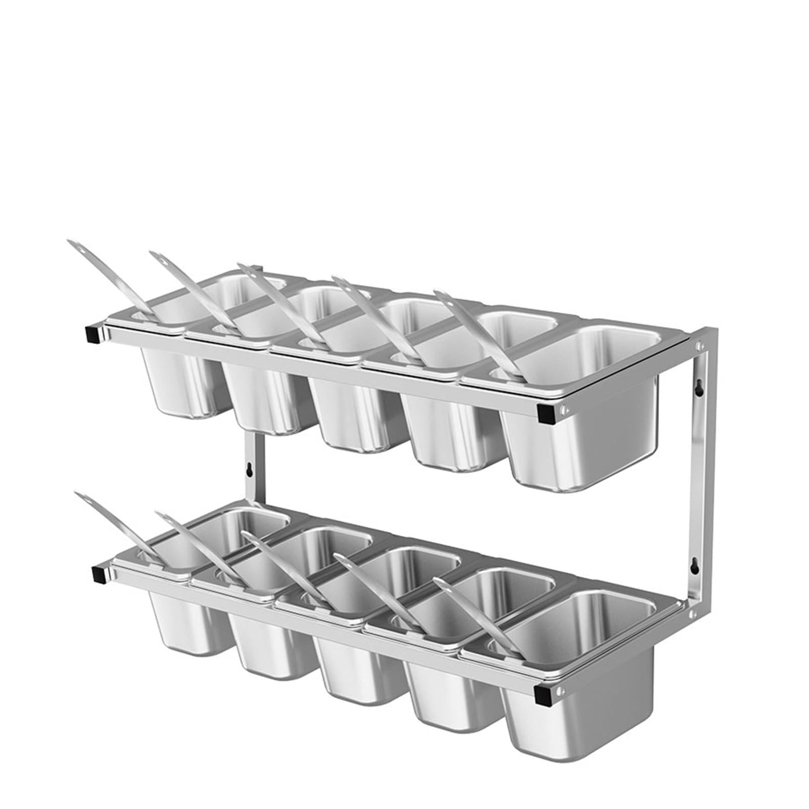 GTHTUHFD Pizza Topping Station, Stainless Steel Condiment Seasoning Containers With Lids Ladles, Wall-Mounted Countertop Spice Rack For Seasoning Sauce Salad,Silver-A-55.5X21X24CM