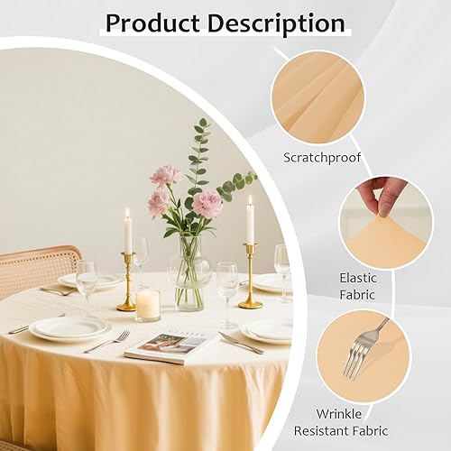 Miniatura 39 de Mantel redondo de 60 pulgadas blanco con borde elástico – Mantel ajustado sin arrugas y lavable para mesa redonda de 5 pies, mantel reutilizable