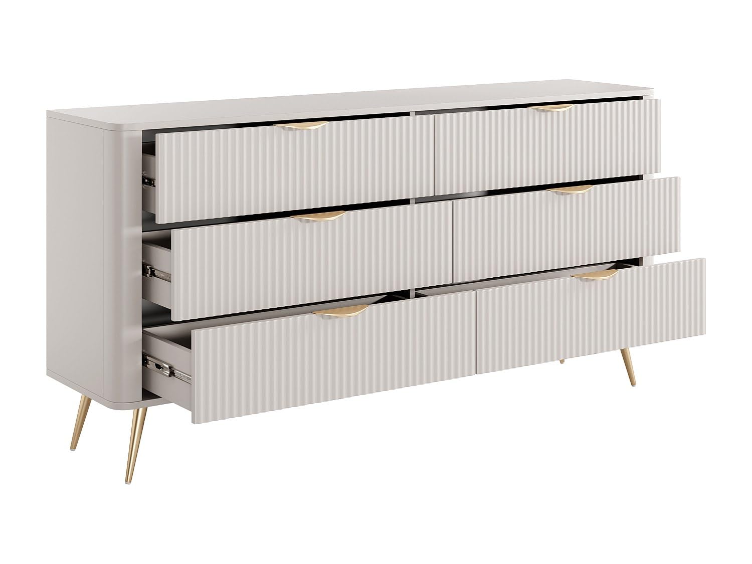 Vente-unique - Commode 6 tiroirs - Beige et doré - ELONARIA II