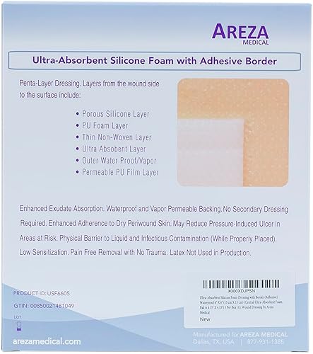 Miniatura 2 de Areza Medical - Apósito de espuma de silicona ultraabsorbente con borde adhesivo impermeable 59in x 59in 59in x 59in almohadilla central de espuma