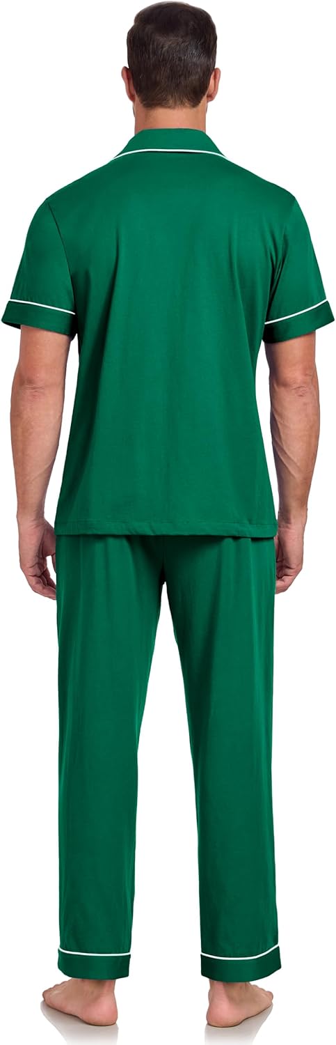 COLORFULLEAF Men's Pajama Sets 100% Cotton Short Sleeve Button Down