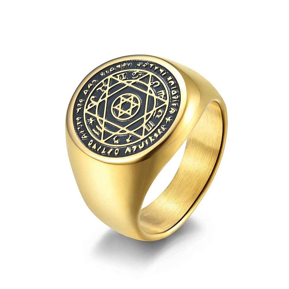 JAJAFOOK 316L Stainless Steel The Seals of The Seven Archangels Protection Amulet Seal Solomon Kabbalah Singet Ring,