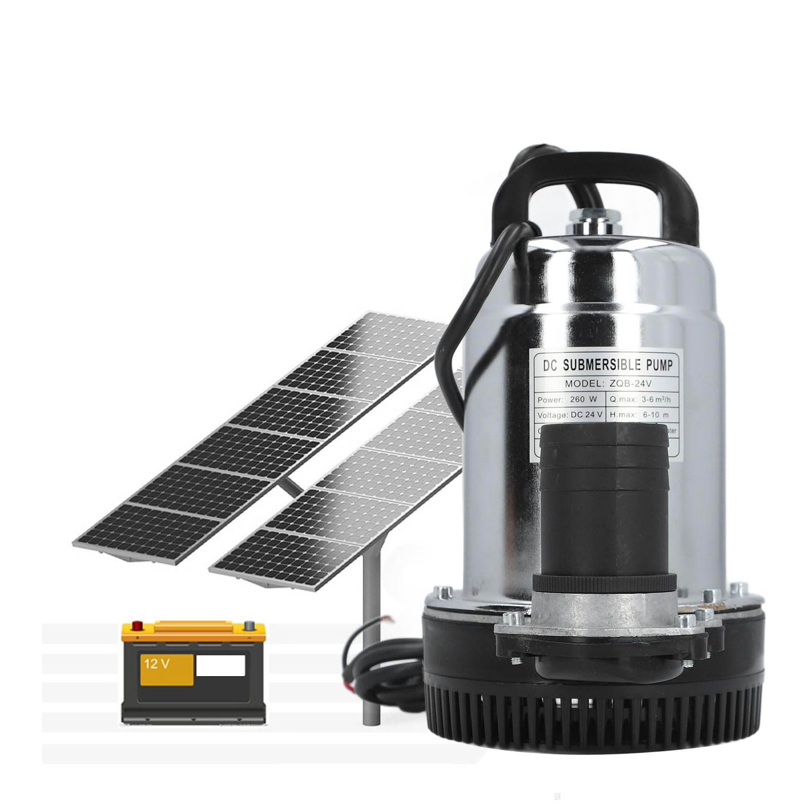 DC24V 260W Pompa Ad Acqua Solare in Acciaio Inossidabile Kit Pompa Sommergibile Solare per Pozzi Profondi Ad Alta Prevalenza Alta Portata con Raccordi di Uscita 1 Pollice