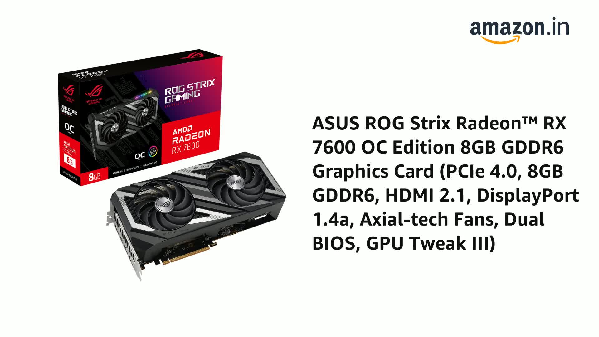 美品　動作確認済　グラボ　ASUS Radeon RX 7600 8GB OC Amazon.in: Buy ASUS ROG Strix Radeon™ RX 7600 OC Edition 8GB GDDR6