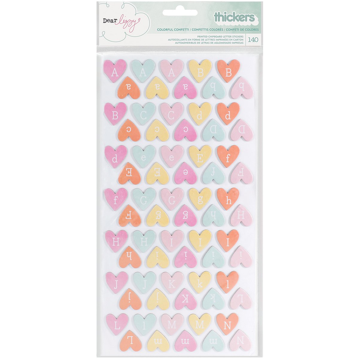 American CraftsDear Lizzy Fine and Dandy Thickers Alpha Stickers 5.5x11-Confetti Hearts/Colorful Chipboard