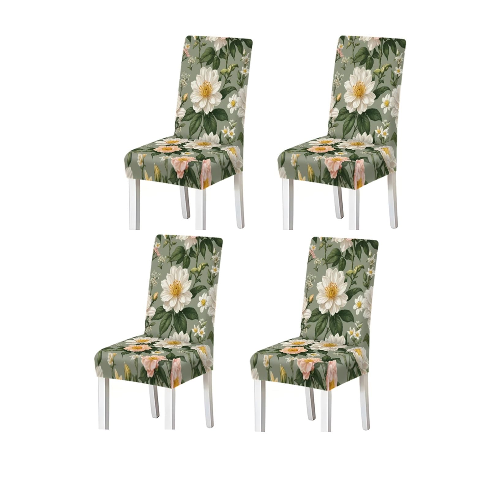 Sage Green Floral Chair Covers Set Of 2/4/6, Vintage Garden Stretch Dining Chair Slipcovers Removable Stretch Slipcovers for Dining Chairs(4PCSChair cover)