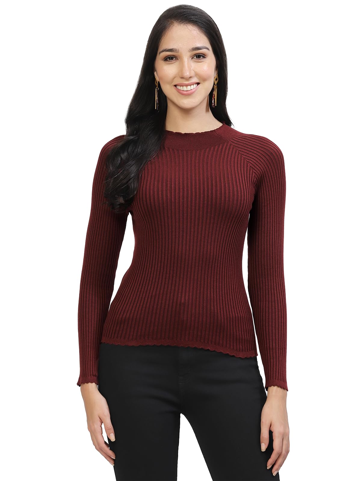kalt Women Full Sleeves Hight Neck Ribbed Sweater-picture-42