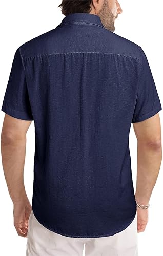 Miniatura 69 de JMIERR Camisas de vestir a rayas con botones y manga corta para hombre