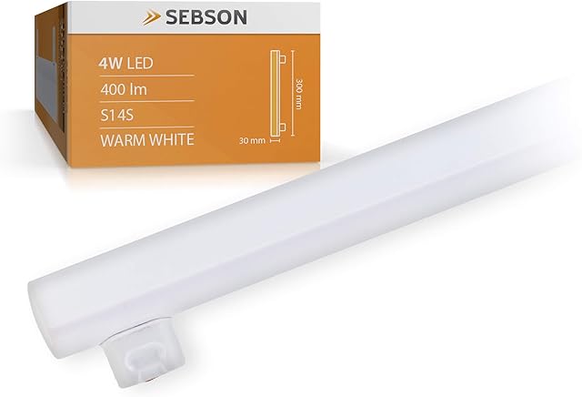 SEBSON® S14S 4W LED, Warm White 3000K, 35W Replacement for Light Bulb, ø30 x 300mm, 400lm, 150º Beam Angle