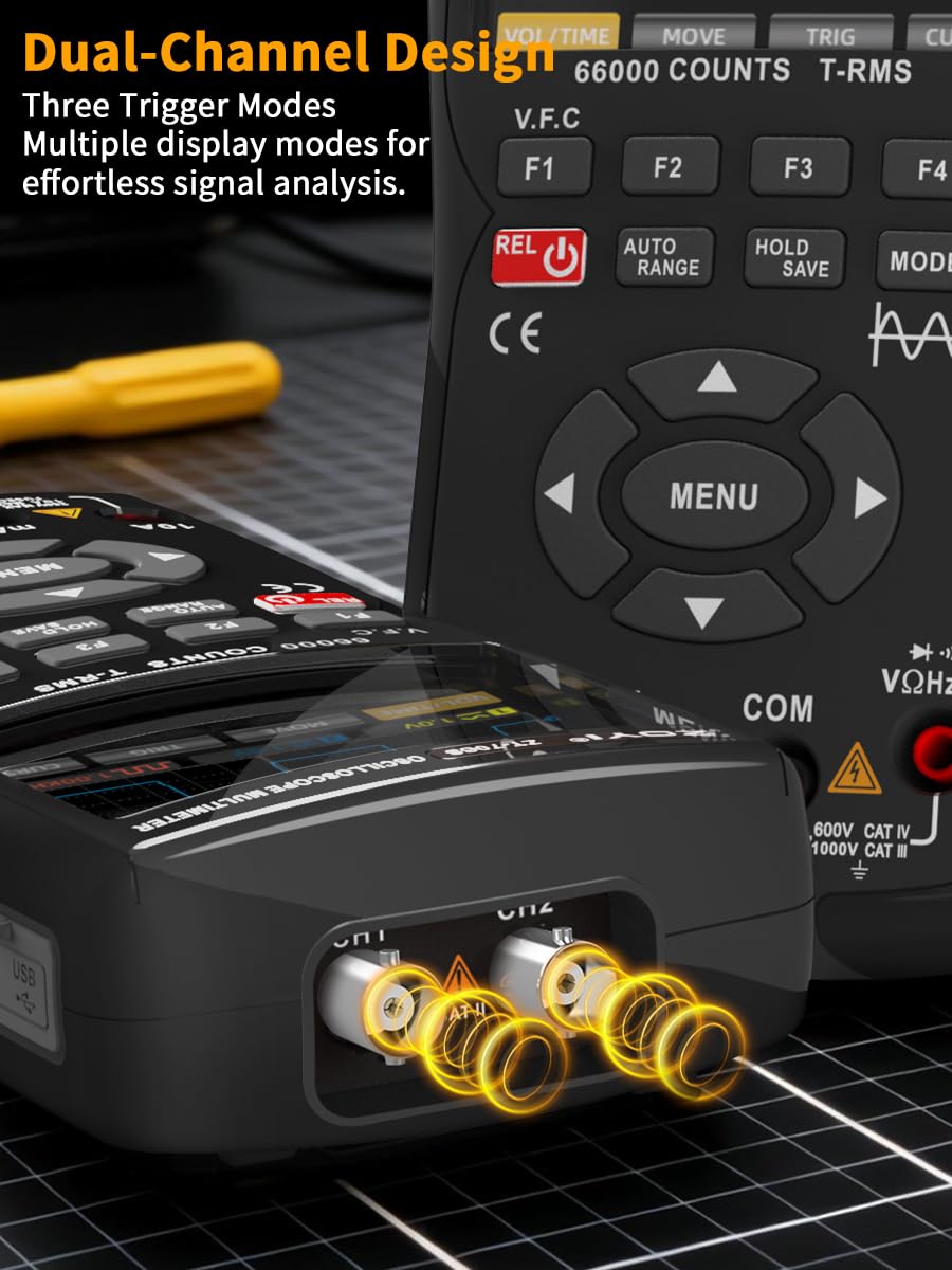 3-in-1 Hochpräzise Multimeter Oszilloskop, 50MHz Bandbreite Zweikanal-Oszilloskop 66000 Counts Multimeter 10MHz DDS Generator für Kfz-Elektriker Reparatur (ZT-706S)